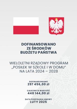 Plakat dofinansowanie ze środków Budżetu Państwa Posiłek w szkole i w domu