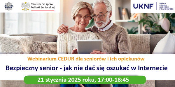 Grafika - Urzad KNF - webinarium CEDUR dla seniorow i ich opiekunow - 21 stycznia 202 5roku