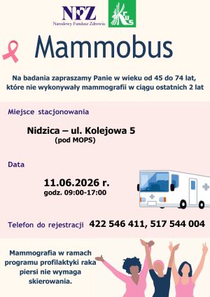 Plakat Mammobus-Nidzica kolejowa czerwiec