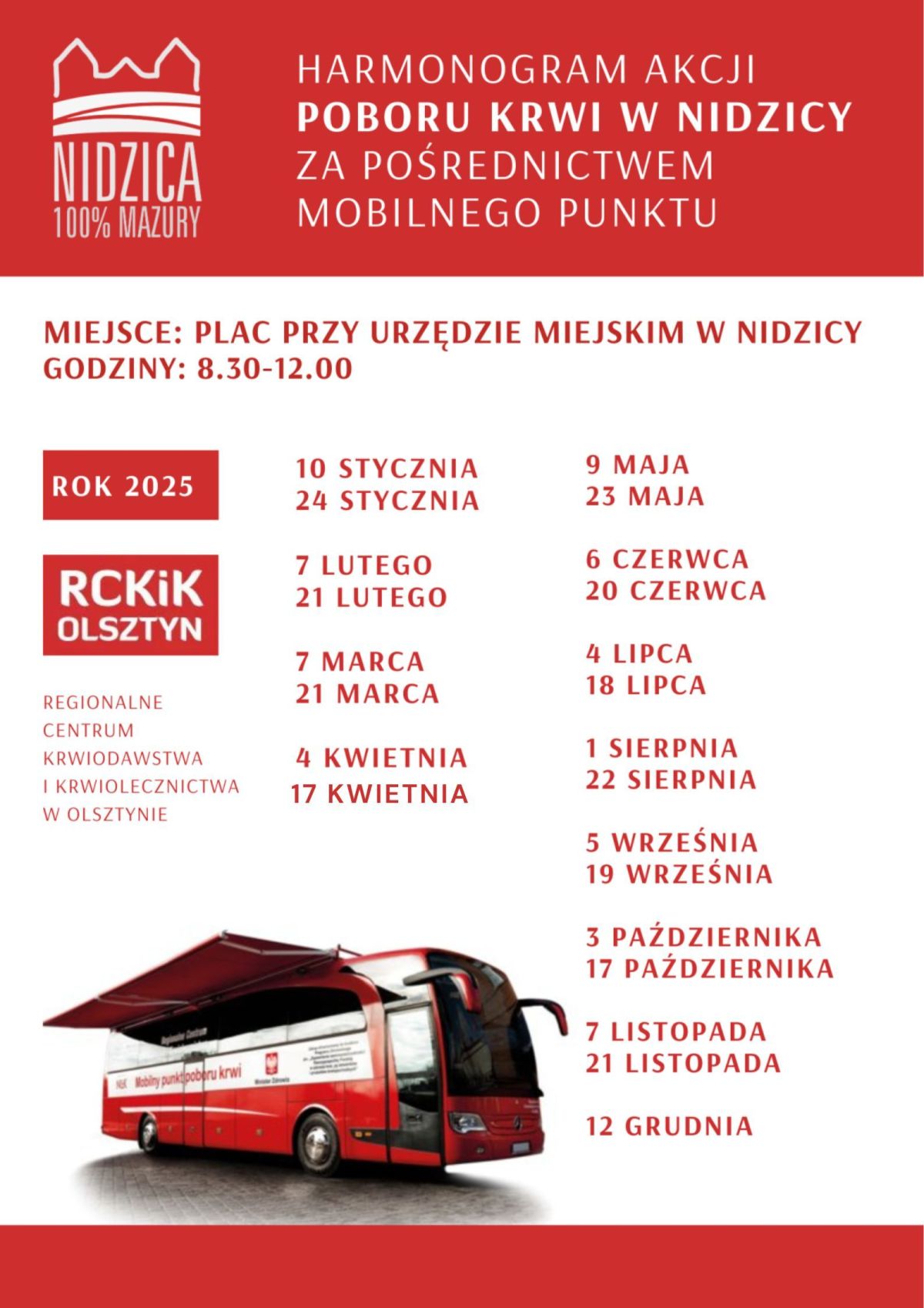 Akcja Poboru Krwi w Nidzicy w 2025 r - plakat